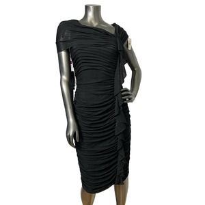 Tadashi Collection Womens Black Rouched Bodycon Dress Size L Mesh